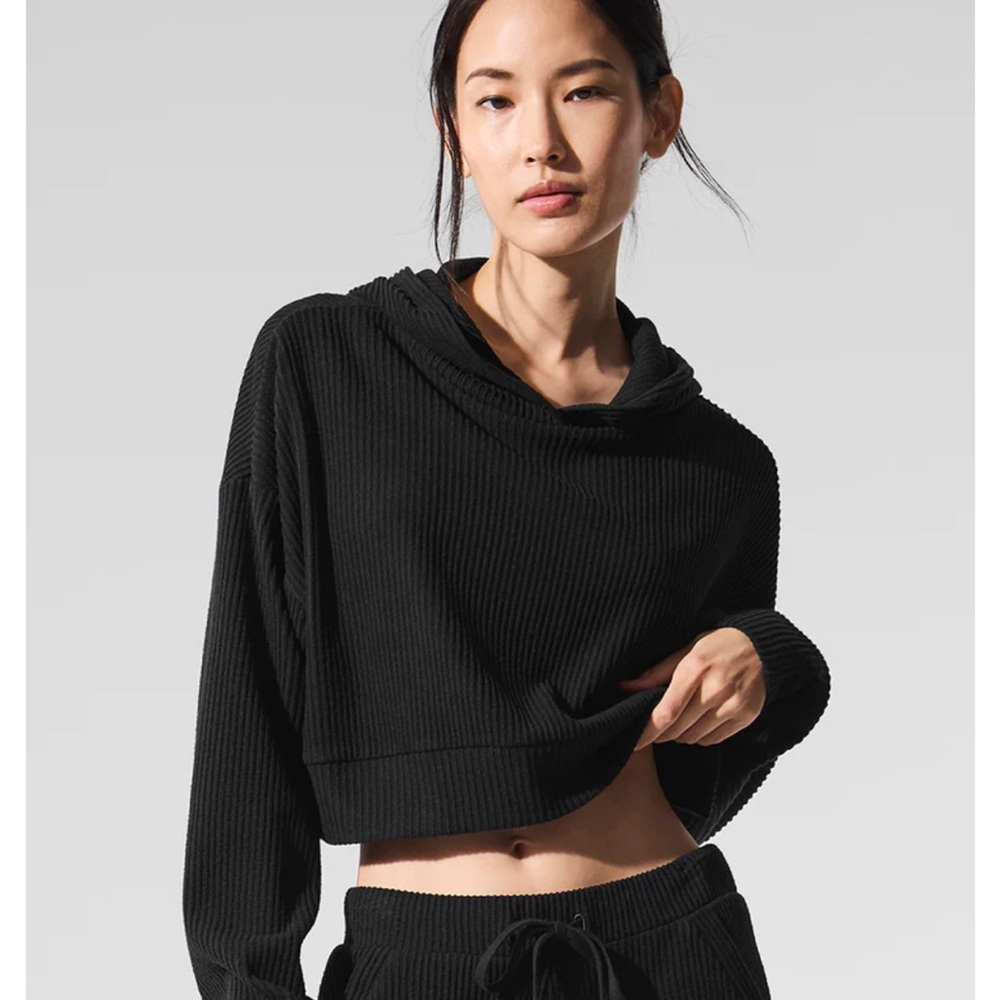 ALO Yoga Black Ribbed Muse Hoodie